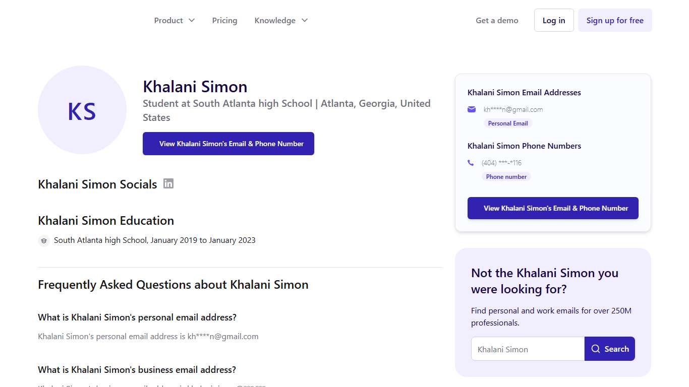 Khalani Simon Email & Phone Number Student at South Atlanta high School - ContactOut