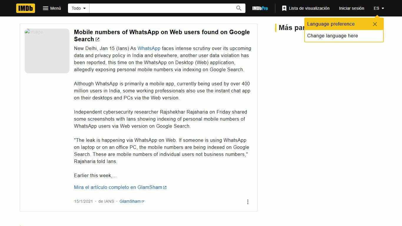Mobile numbers of WhatsApp on Web users found on Google Search - IMDb